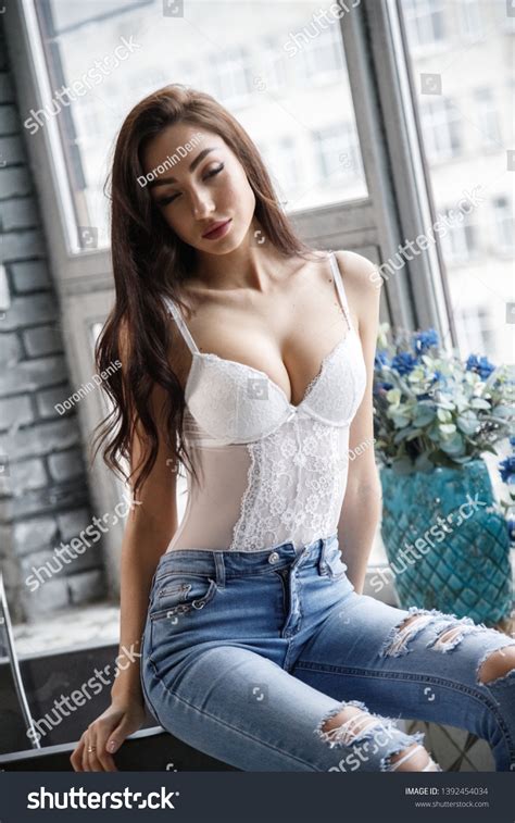 Beautiful Girl Sexy Brunette Lingerie Jeans Stock Photo Shutterstock