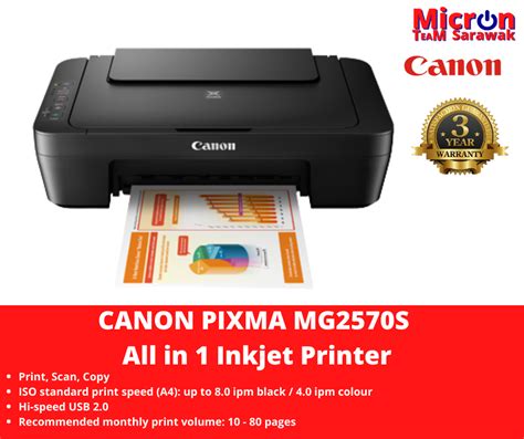 Canon Mg2570s Pixma All In 1 Inkjet Printer Print Scan Copy