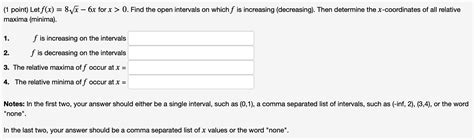 Solved 1 Point Let Fx8x−6x For X0 Find The Open