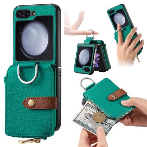 For Samsung Galaxy Z Flip 5 Finger Ring Design Wallet Case With Card Holder Zipper Wallet Slim