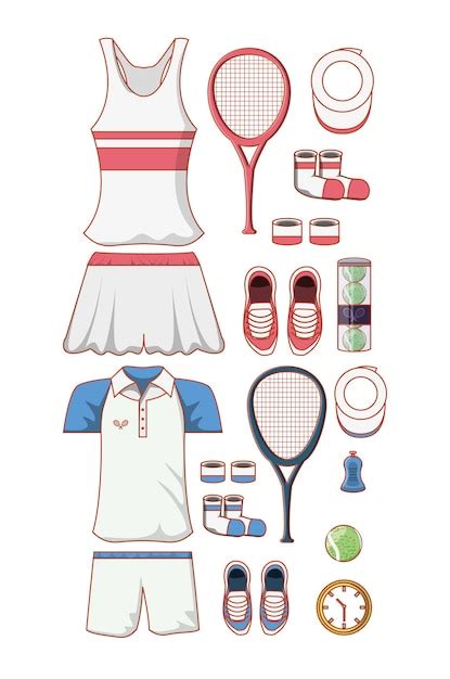 Equipo De Deporte De Tenis Set Iconos Vector Premium