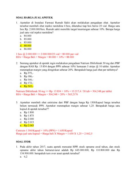 Soal Harga Jual Apotek Semoga Membantu Soal Harga Jual Apotek