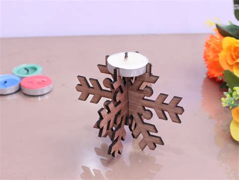 Laser Cut Snowflake Tealight Candle Holder 3mm SVG DXF CDR AI PDF Free