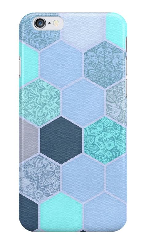 Denim Blue Aqua And Indigo Hexagon Doodle Pattern Iphone Case By Micklyn