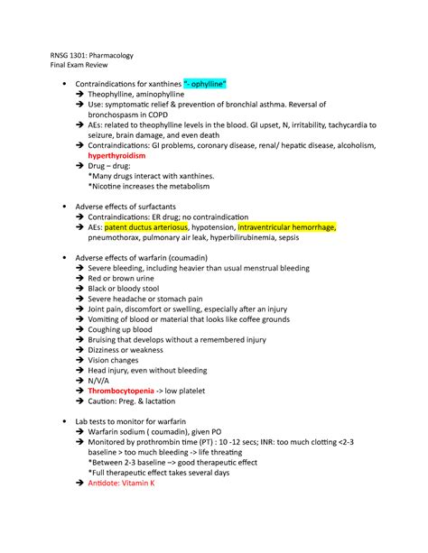 Final Review Study Guide Rnsg Pharmacology Final Exam