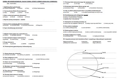 Test Ziemia w Układzie Słonecznym ruchy Ziemi strefy oświetleniowe