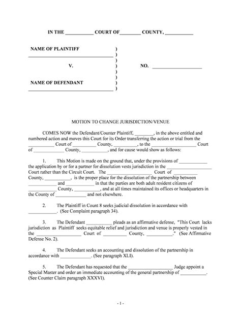 Motion Change Jurisdiction Venue Court Fill Online Printable