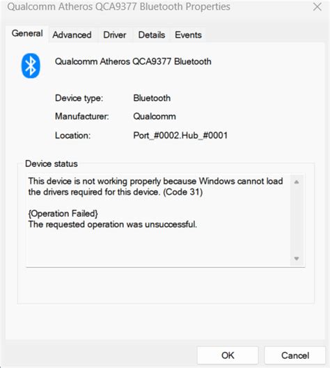 Qualcomm Atheros QCA9377 Bluetooth no longer working - Microsoft Community