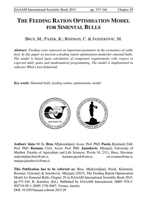 (PDF) The Feeding Ration Optimisation Model for Simental Bulls