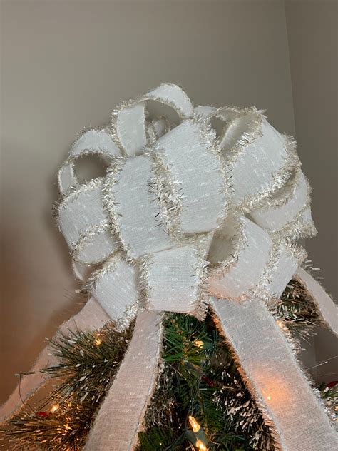 Large Christmas Tree Topper Bow Off White Burlap Ribbon With Champagne