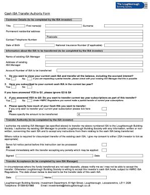 Fillable Online Cash ISA Transfer Authority Form Doc Fax Email Print