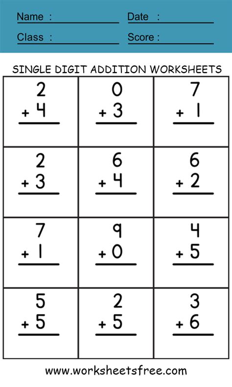 Single Digit Math Sheets