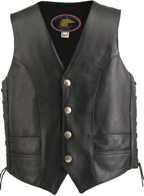 Mens Made In Usa Horsehide Leather Motorcycle Vest Buffalo Nickel