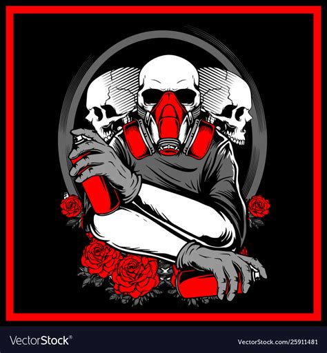 3 Skull Holding Spray Paint Hand Drawing Vector Image