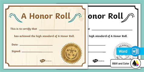 Editable A Honor Roll Certificate (Teacher-Made) - Twinkl