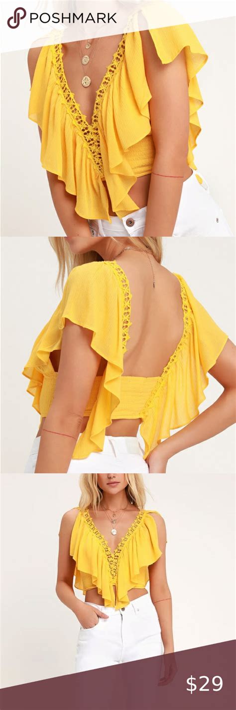 Yellow Crop Top In 2020 Yellow Crop Top Boho Tops Crop Tops