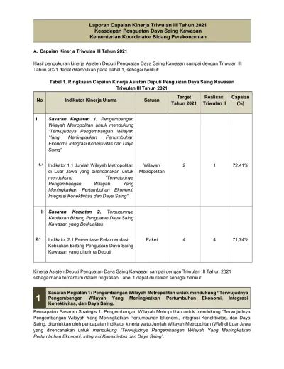 Laporan Capaian Kinerja Triwulan III Tahun 2021 Keasdepan Penguatan