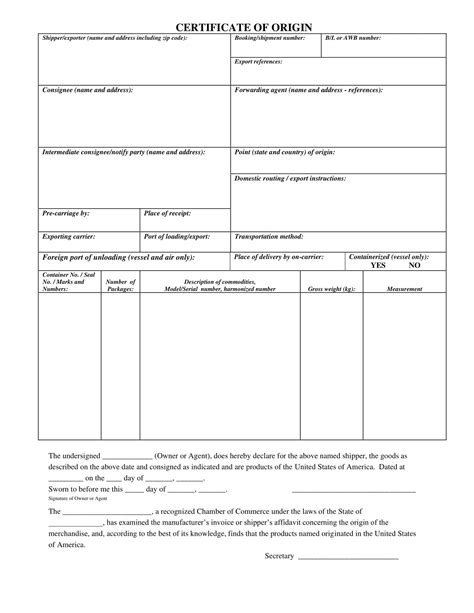 Free Printable Certificate Of Origin Templates PDF Word Excel