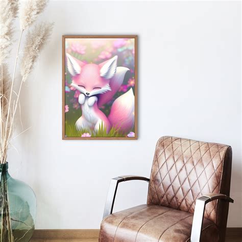 Pink Kitsune In A Flower Garden Kitsune Pinkwhite Kitsune Digital