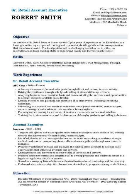 Retail Account Executive Resume Samples QwikResume