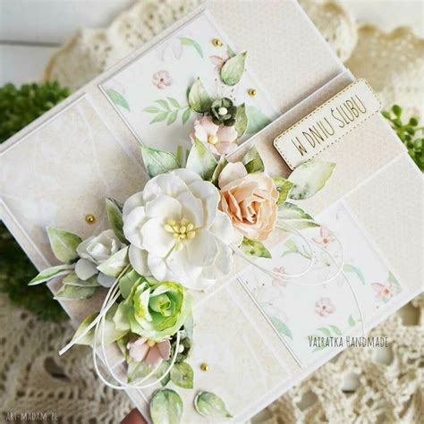 Kartka ślubna W Pudełku Handmade Scrapbooking Młodej Parze ślub Wesele Akcesoria Różowe