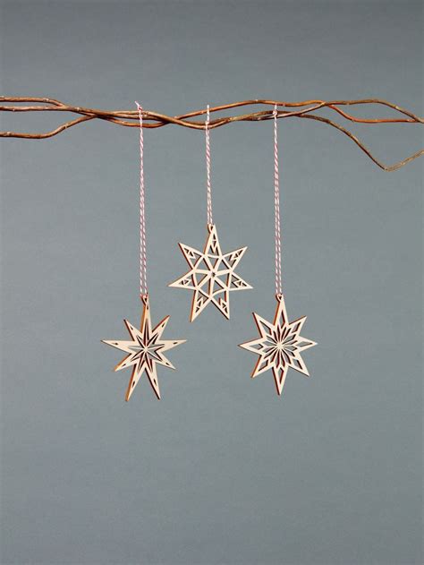 Stars Ornaments Lasercut Birch Wood Set Of Etsy Uk Star Ornament