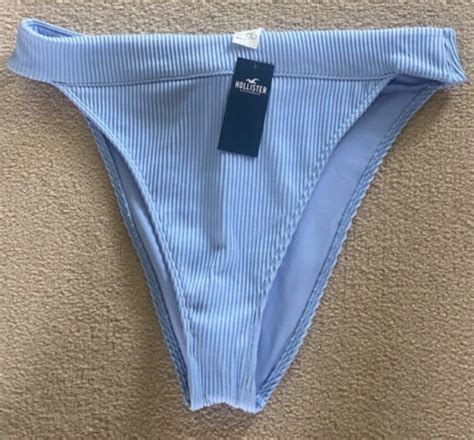 BNWT HOLLISTER PALE BLUE RIBBED HIGH LEG BIKINI BOTTOMS SIZE XL 18