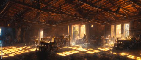 Friendly Medieval Fantasy Tavern Inn Concept Art Interior Ilustração