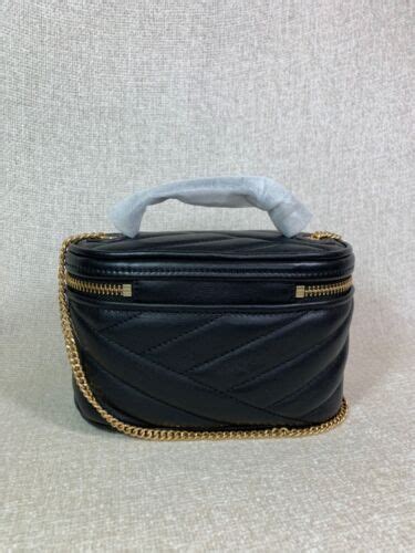 NEW Tory Burch Black Kira Chevron MINI Vanity Case Shoulder Bag 358