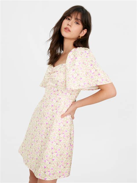 Sweetheart Floral Print Mini Dress Cream Pomelo Fashion