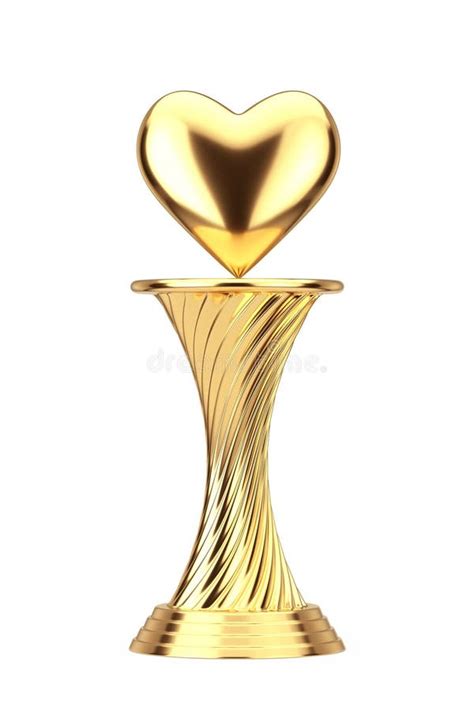 Love Award Concept Golden Award Trophy Heart D Rendering Stock