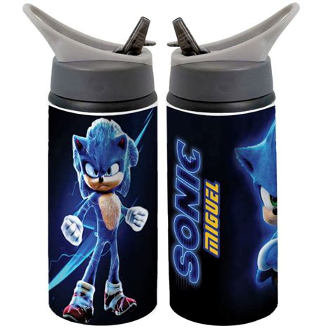 Garrafa Squeeze Gamer Desenho Sonic Escolar Nome Elo