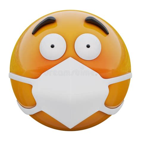 3D Render of Flushed and Shocked Emoji Face in Medical Mask Protecting ...