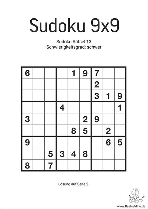 Schweres Sudoku Rätsel als kostenlose PDF Vorlage