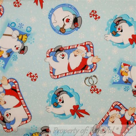 Boneful Fabric Fq Cotton Quilt Vtg Blue White Frosty The Snowman Xmas