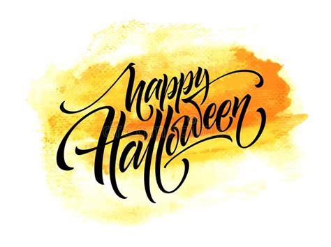 Lettrage Heureux De Halloween Sur Le Fond D Aquarelle La Calligraphie