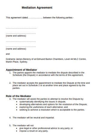 Sample Mediation Agreements In Pdf Ms Word