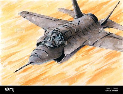 Modern jet fighter in action. Watercolor on paper Stock Photo - Alamy