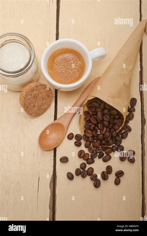 Espresso Coffee And Beans Stock Photo Alamy