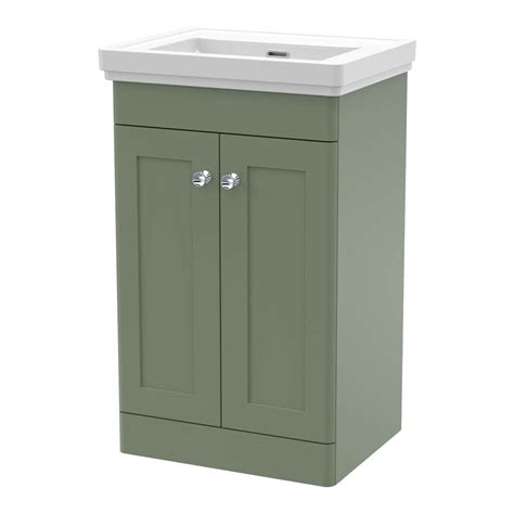 Nuie Classique 500mm Floor Standing 2 Door Vanity Unit And Classic Basin 0th Satin Green Clc823h