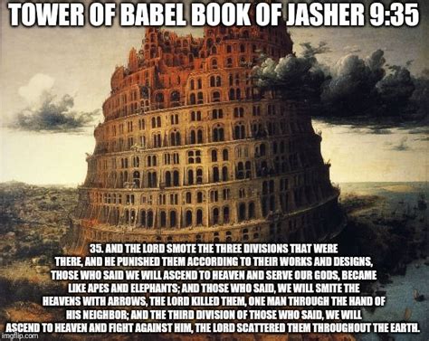 the tower of babel book of jasher 3 35 is shown in this poster