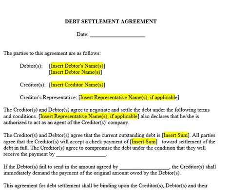 Buy Debt Settlement Agreement Template Online In India Etsy