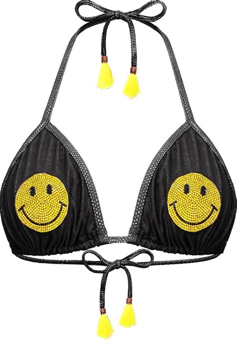 Elin Ritter Ibiza Smiley Face Crystal Sheer Black Mesh Bikini Top