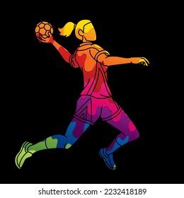 Handball Sport Woman Player Action Cartoon Stock Vector Royalty Free