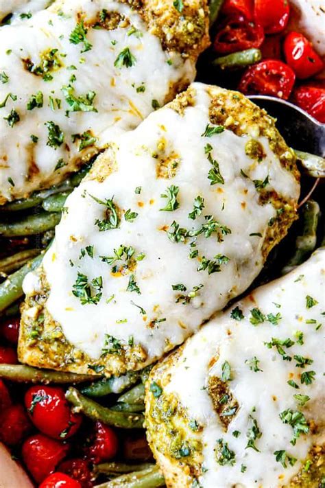 ONE PAN Pesto Chicken Bake With Tomatoes And Green Beans Chicken With