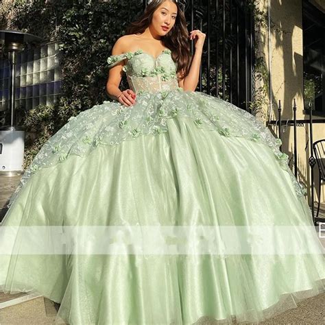 Sage Green Seafoam Green Quinceanera Dresses Charro Off Shoulder