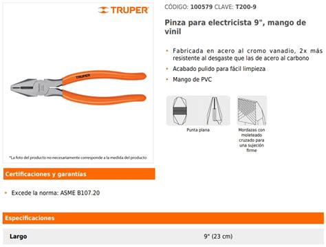 Grupo Ferretero CHC Pinza Para Electricista 9 Mango De Vinil