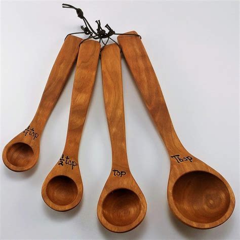 Long Handled Measuring Spoons Wooden Cherry Wood Handmade