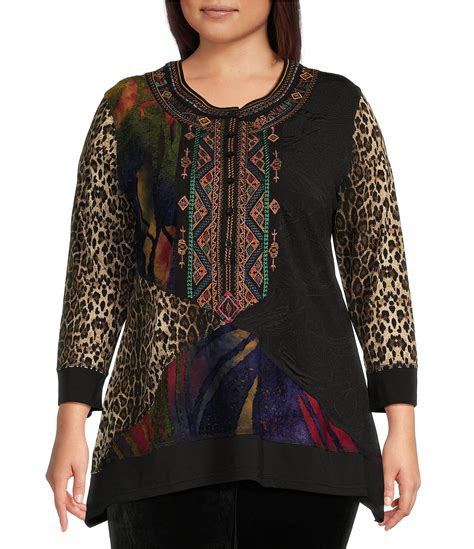 Calessa Plus Size Embroidered Patchwork Print Burnout Tie Dye Knit