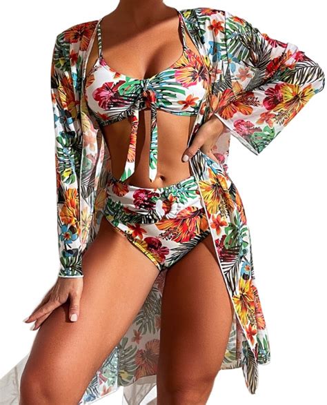 STRÓJ KĄPIELOWY BIKINI Z PAREO KWIATY TROPIKALNE L 13724564362